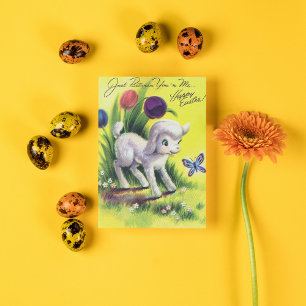 retro vintage Easter lamb Holiday postcard