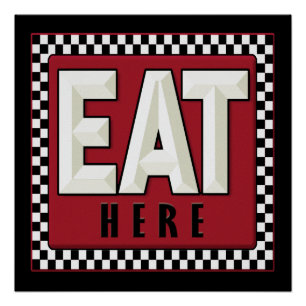Retro - Vintage EAT HERE Poster