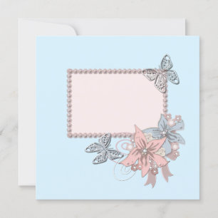Retro vintage elegant blue frame flowers pearls be invitation