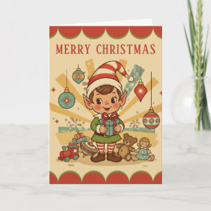 Retro Vintage Elf Workshop Cheer Christmas Holiday Card