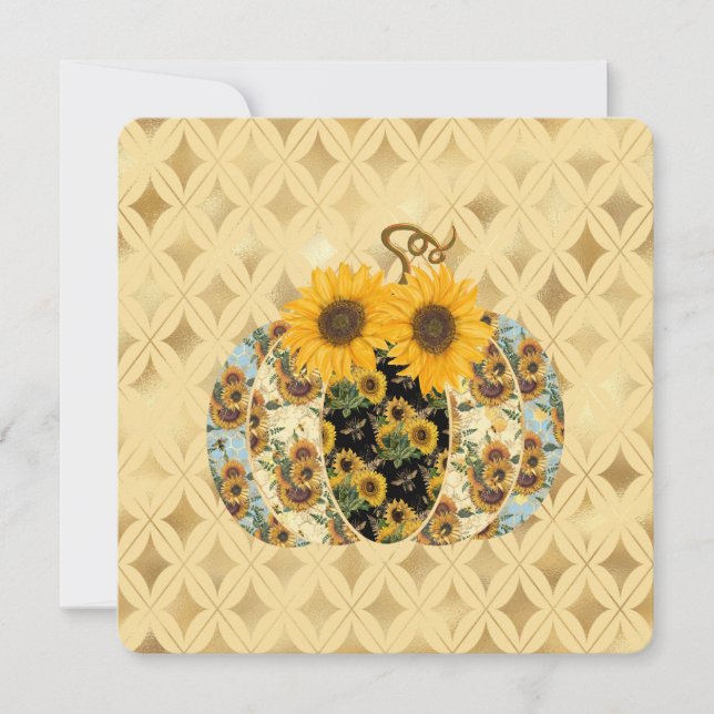 Retro Vintage Fall Sunflower Pumpkin Flat Card (Front)