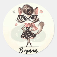 Retro Vintage Feminine Kitten With Cat Eye Glasses