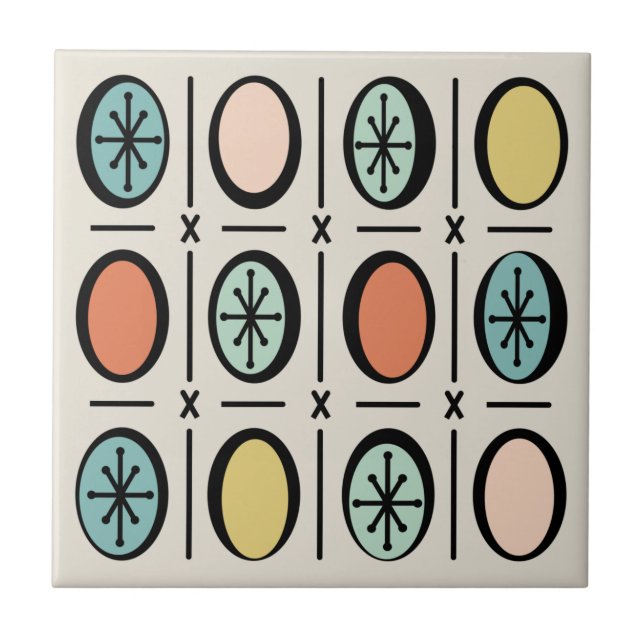 Retro Vintage Filled Ovals Pattern Pastels Tile (Front)