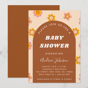 Retro Vintage Floral 1960s 1970s 60s Baby Shower Invitation