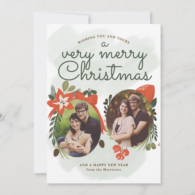 Retro Vintage Floral Christmas Photo Card (Front)