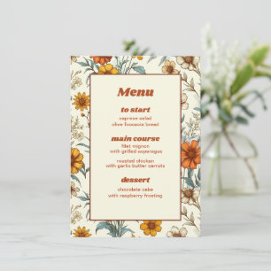 Retro Vintage Floral les années 70 Menu Mariage in
