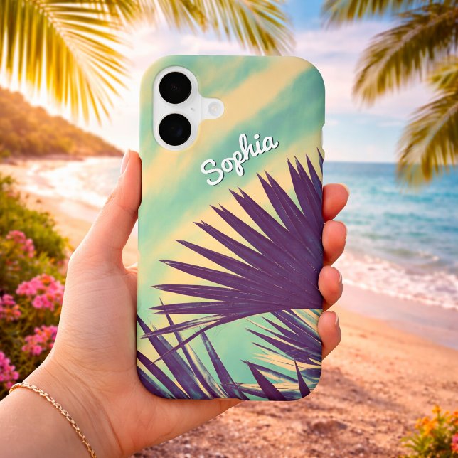 Retro Vintage Florida Palm Leaves Custom (Retro Tropical Palm Leaves Custom Phone Case)