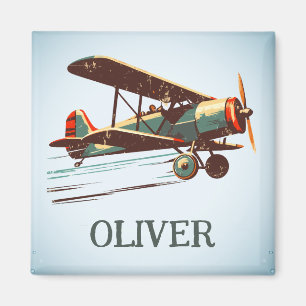 Retro Vintage Flying Biplane Personalized Magnet
