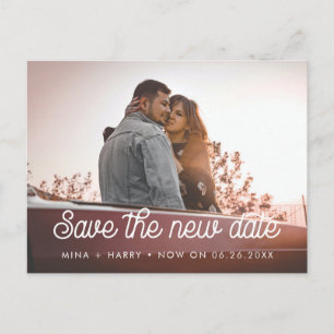 Retro vintage font Save the new date wedding Postcard