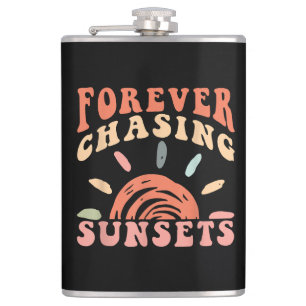 Retro Vintage Forever Chasing Sunsets Summer Vacat Hip Flask