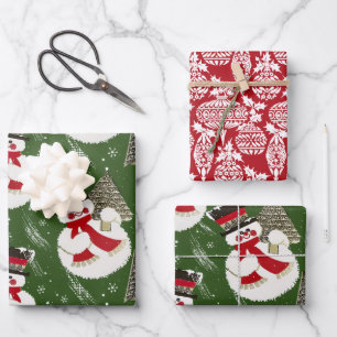 Retro Vintage Frosty Snowmen Wrapping Paper Sheet