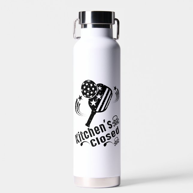 Retro Vintage Funny Pickleball Kitchen's Closed Water Bottle (Front)