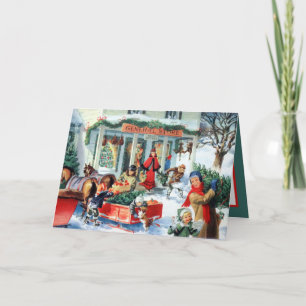 retro vintage general shopping  holiday card