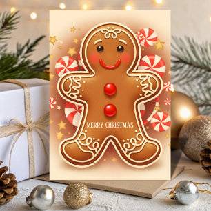 Retro Vintage Gingerbread Joy Christmas Holiday Card