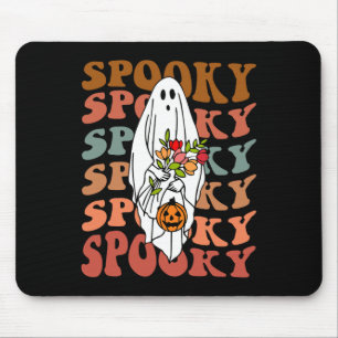 Retro Vintage Gnoovy Halloween Spooky Flower Ghost Mouse Pad