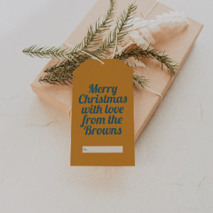 Retro Vintage Golden Yellow & Blue Merry Christmas Gift Tags