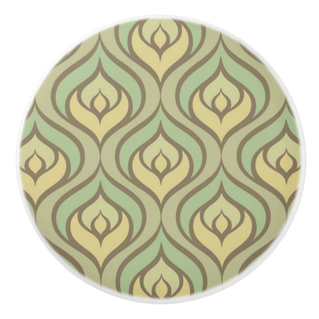 Retro vintage green and yellow pattern ceramic knob (Front)