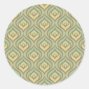 Retro vintage green and yellow pattern classic round sticker
