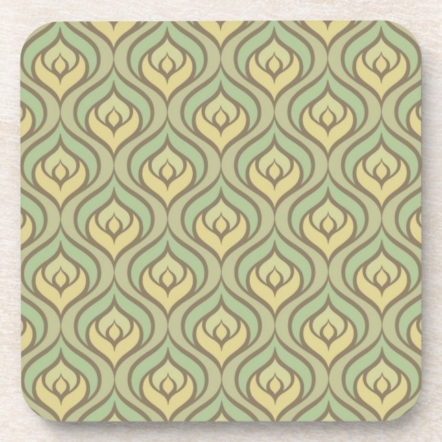 Retro vintage green and yellow pattern coaster (Front)