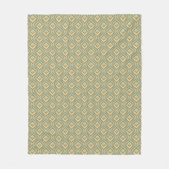 Retro vintage green and yellow pattern fleece blanket (Front)
