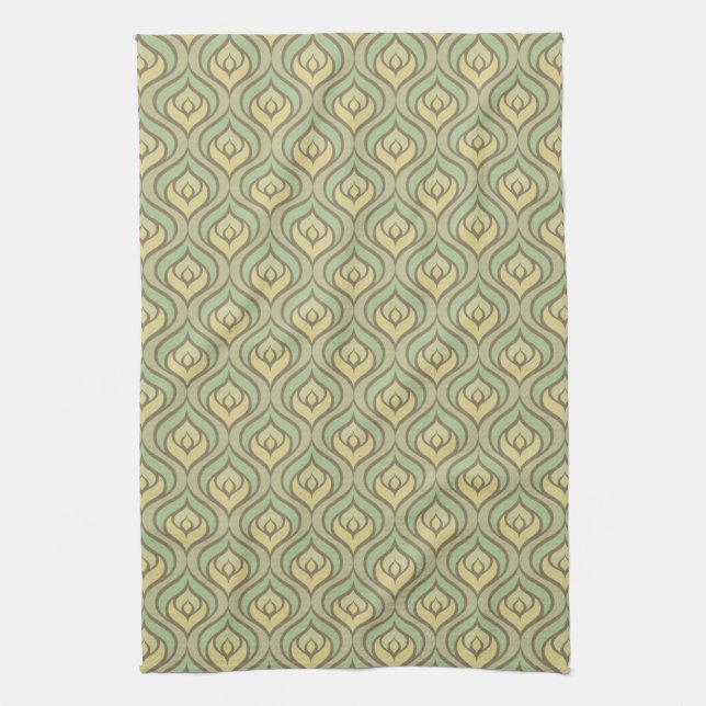 Retro vintage green and yellow pattern kitchen towel (Vertical)
