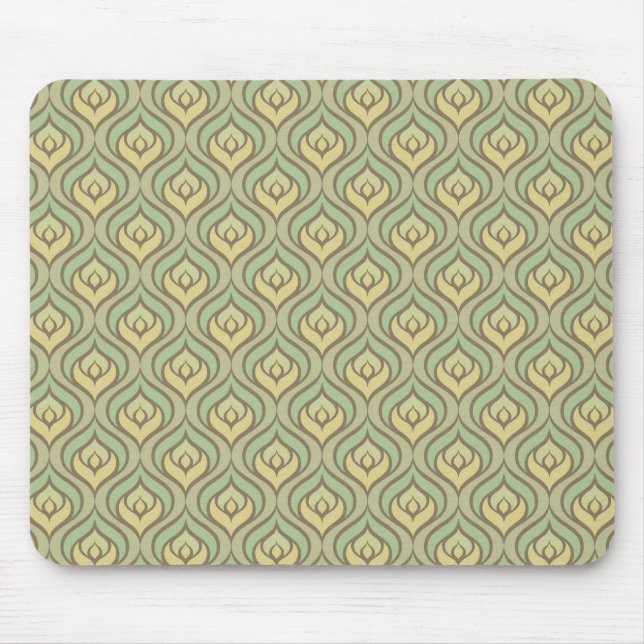 Retro vintage green and yellow pattern mouse pad (Front)