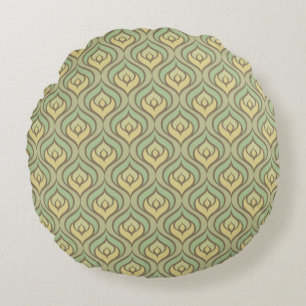 Retro vintage green and yellow pattern round pillow