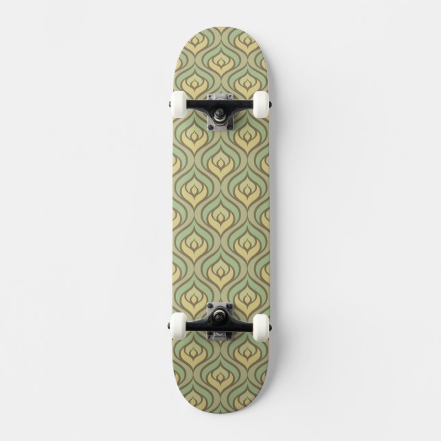 Retro vintage green and yellow pattern skateboard (Front)