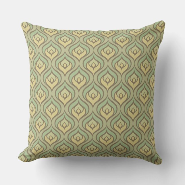 Retro vintage green and yellow pattern throw pillow (Front)