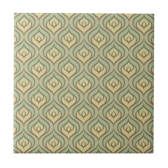 Retro vintage green and yellow pattern tile (Front)