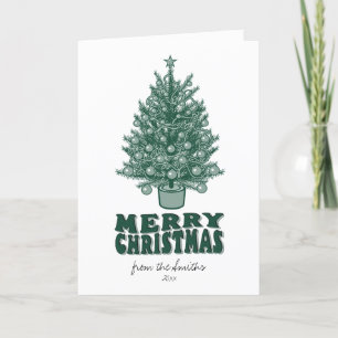 Retro Vintage Green Christmas Tree non photo Holiday Card