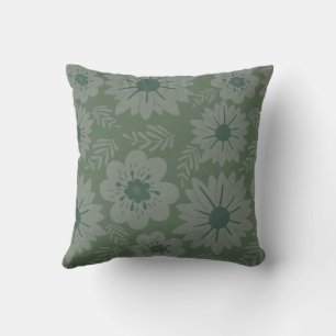 Retro Vintage Green Floral Throw Pillow
