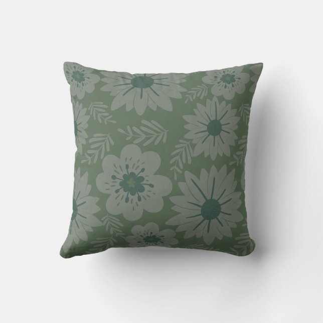 Retro Vintage Green Floral  Throw Pillow (Back)