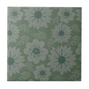 Retro Vintage Green Floral Tile