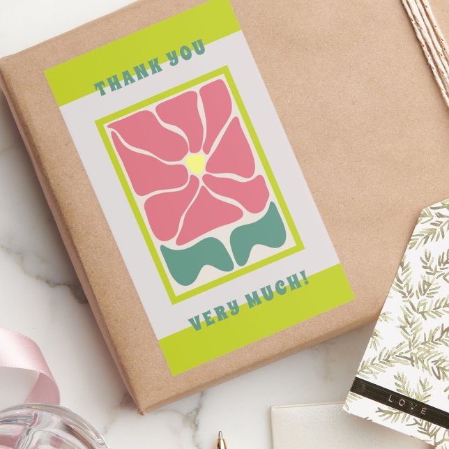 Retro Vintage green Flower Thank You Sticker (Creator Uploaded)