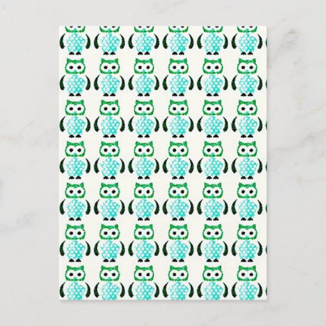 Retro Vintage Green Owls Pattern Postcard (Front)