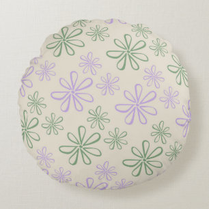 Retro Vintage Green Purple Small Flower Pattern Round Pillow