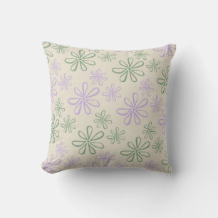 Retro Vintage Green Purple Small Flower Pattern Throw Pillow