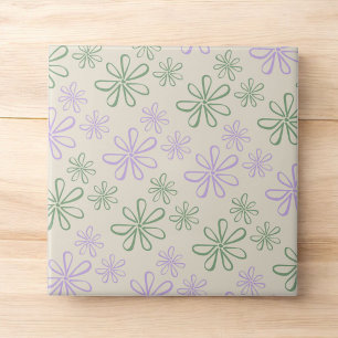 Retro Vintage Green Purple Small Flower Pattern Tile