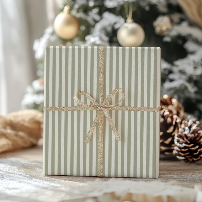 Retro Vintage Green Stripes Wrapping Paper (Creator Uploaded)