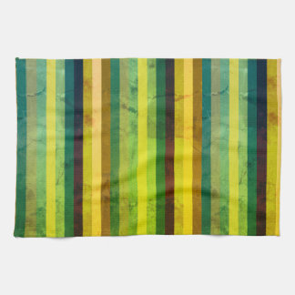 Retro Vintage Green Yellow Stripes - 70s Grunge Kitchen Towel