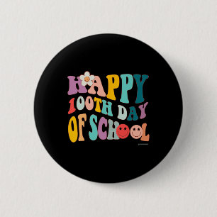 Retro Vintage Groovy 100 Days of School For Teache 2 Inch Round Button
