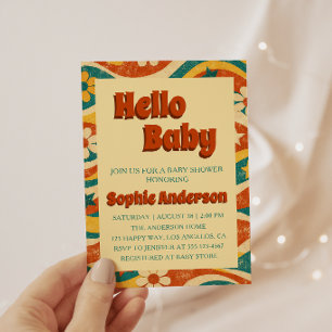 Retro Vintage Groovy Floral Hello Baby Shower    Invitation