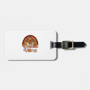 Retro Vintage Groovy Thankful Vibes Turkey Fall Th Luggage Tag