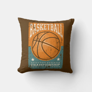 Retro Vintage Grunge  Orange Blue Basketball Throw Pillow