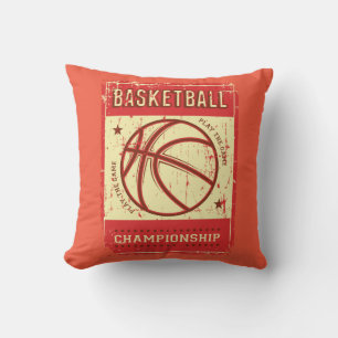 Retro Vintage Grunge Pink Red Basketball Throw Pillow