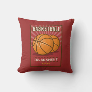 Retro Vintage Grunge Red Basketballer Throw Pillow
