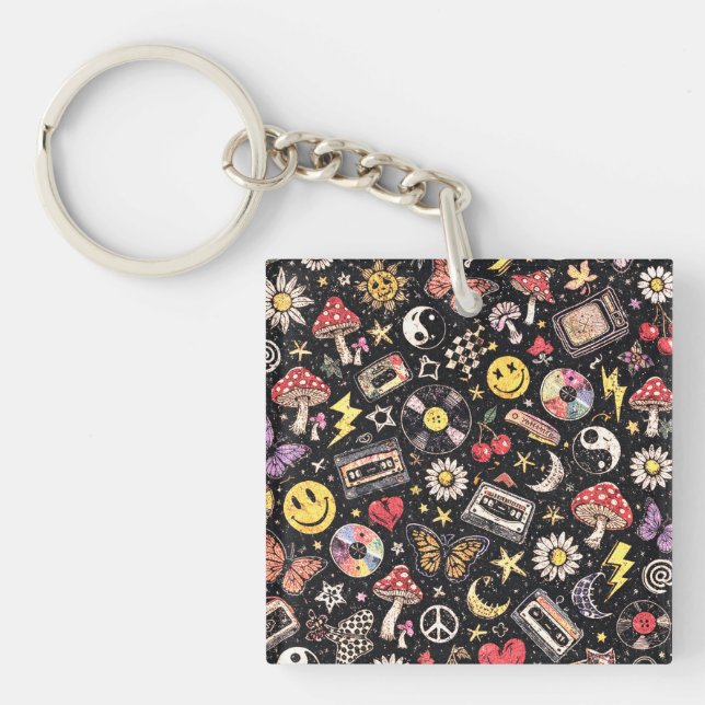 Retro Vintage Grunge Sunshine Bliss Keychain (Front)