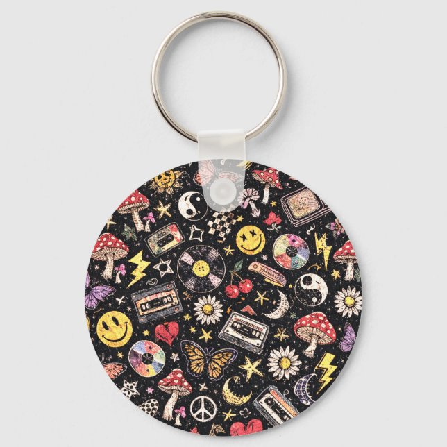 Retro Vintage Grunge Sunshine Bliss Keychain (Front)