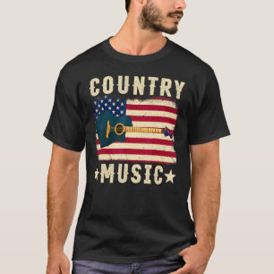 Retro Vintage Guitar American Flag Country Music T-Shirt